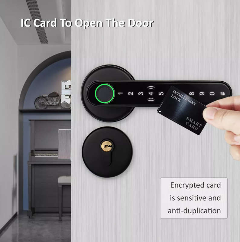 Smart Life Tuya Bluetooth Access Control Fingerprint Keypad Card Door Handle Lock (Silver)