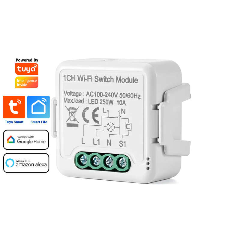 Smart Life Tuya WIFI 1CH 250W LED Light / 10A 2200W Appliance Neutral Mini Switch