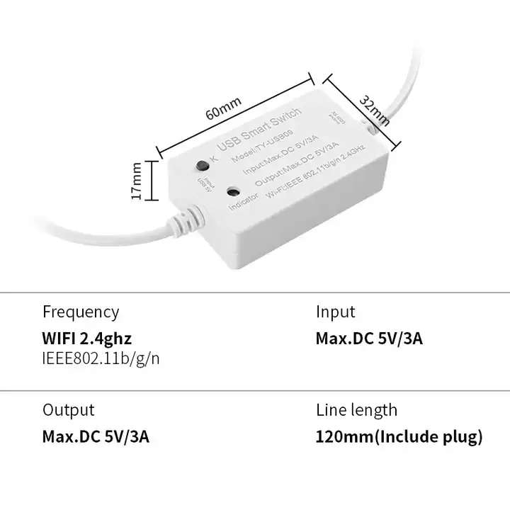 Smart Life Tuya WIFI 1CH USB A 5V 3A 15W Max Switch Circuit Breaker