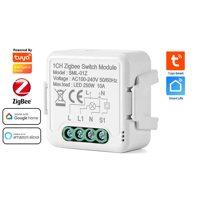 Smart Life Tuya Zigbee 1CH 250W LED Light / 10A 2200W Appliance Neutral Mini Switch