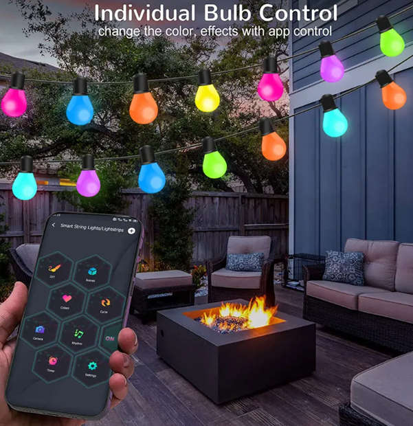 Smart Life Tuya WIFI 15M Outdoor Waterproof Fairy String Bulbs Lights | RGBIC | 25 Bulbs | 5W | 5V