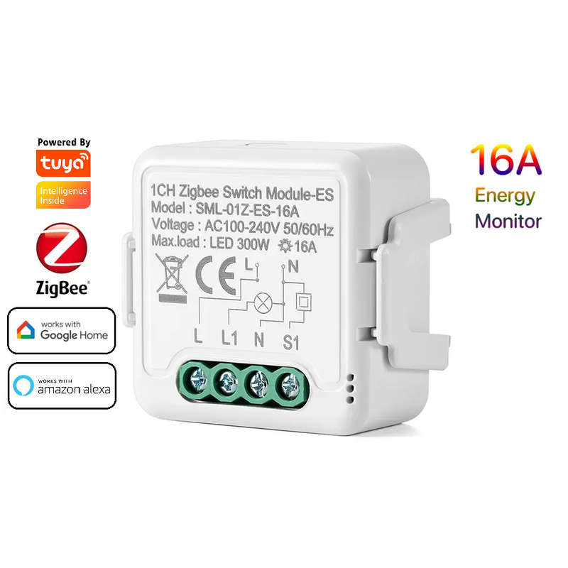 Smart Life Tuya Zigbee 1CH 300W LED Light / 16A 3500W Appliance Mini Power Monitor Switch