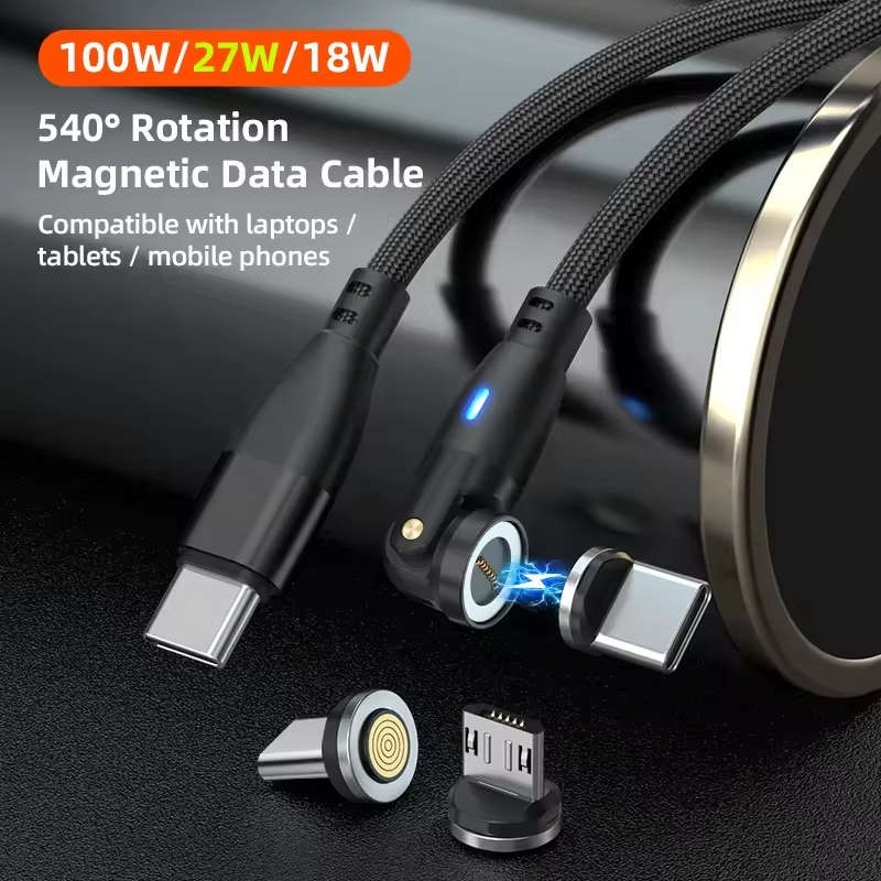 6 in 1 Magnetic Rotatable Cable Data Fast Charging PD100W 1.8m Micro, USB C, IOS Nylon Braided Red