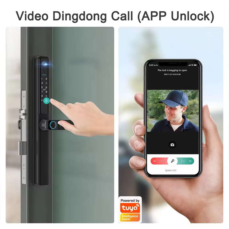 Smart Life Tuya WIFI Waterproof Access Control Fingerprint Keypad Card Video Doorbell Handle Lock F5