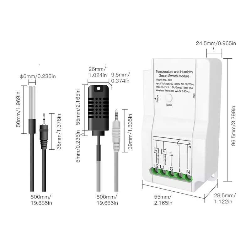 Smart Life Tuya WIFI 2CH 15A 3300W Switch w/ Temperature Humidity Probe Sensor