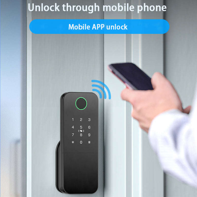 Smart Life Tuya WIFI Double Sided Fingerprint Keypad Card Door Handle Rim Lock w/ Remote (Black)