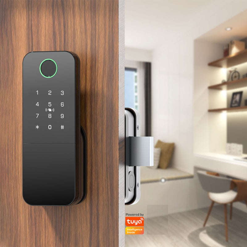 Smart Life Tuya WIFI Double Sided Fingerprint Keypad Card Door Handle Rim Lock w/ Remote (Black)