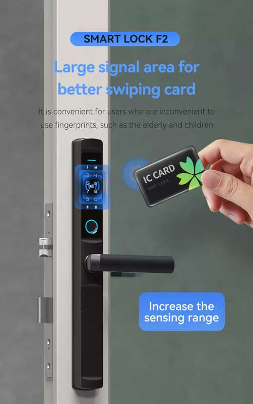 Smart Life Tuya WIFI Waterproof Access Control Fingerprint Keypad Card Door Handle Lock F2 (Black)