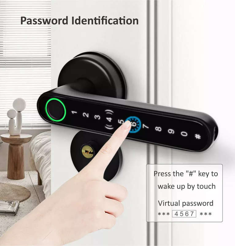 Smart Life Tuya Bluetooth Access Control Fingerprint Keypad Card Door Handle Lock (Silver)
