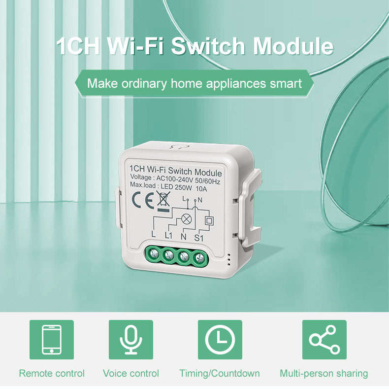 Smart Life Tuya WIFI 1CH 250W LED Light / 10A 2200W Appliance Neutral Mini Switch