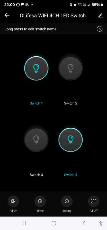 Smart Life Tuya WIFI 4CH LED Light Switch | Live & Neutral / Live & No Neutral Wire | Black