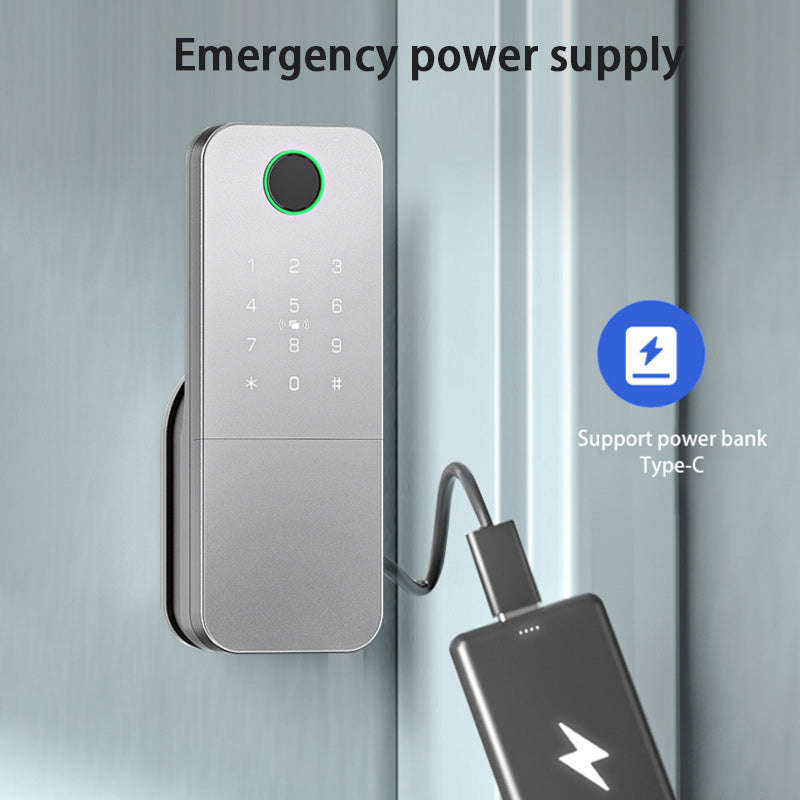 Smart Life Tuya WIFI Double Sided Fingerprint Keypad Card Door Handle Rim Lock w/ Remote (Silver)