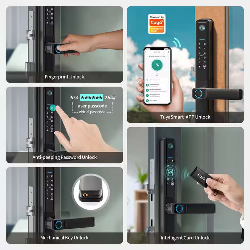 Smart Life Tuya WIFI Waterproof Access Control Fingerprint Keypad Card Video Doorbell Handle Lock F5