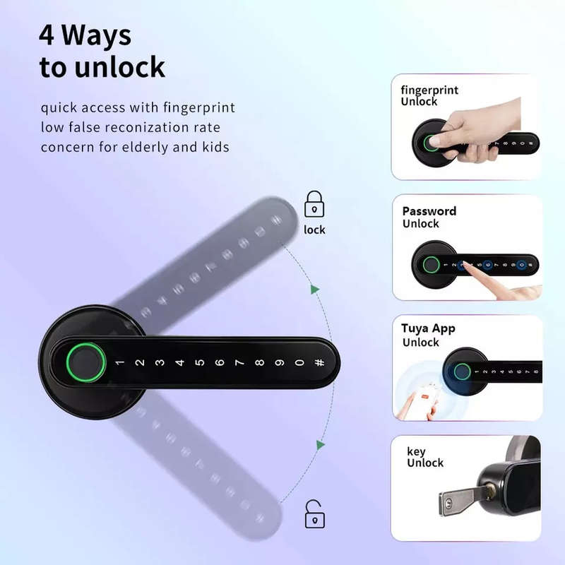 Smart Life Tuya Bluetooth Access Control Fingerprint Keypad Door Handle Lock T8 (Black)