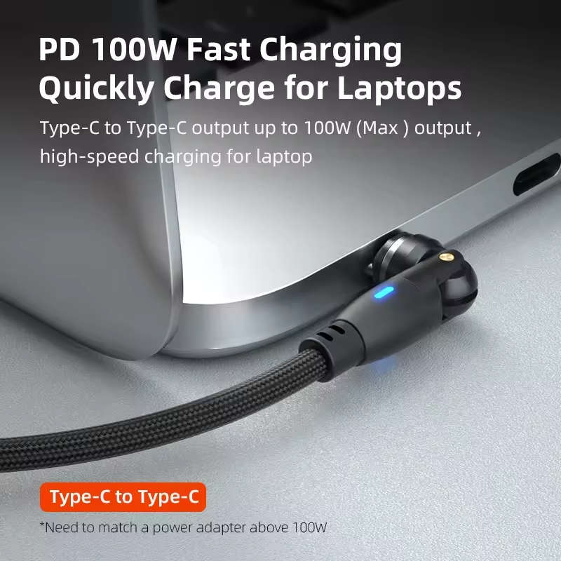 6 in 1 Magnetic Rotatable Cable Data Fast Charging PD100W 1.8m Micro, USB C, IOS Nylon Braided Red