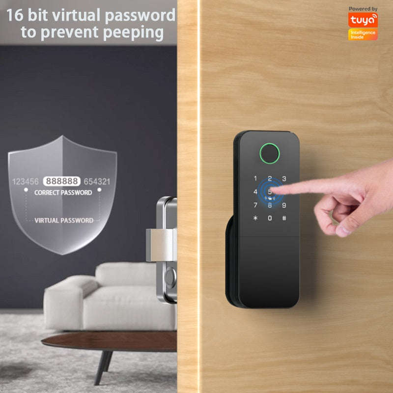 Smart Life Tuya WIFI Double Sided Fingerprint Keypad Card Door Handle Rim Lock w/ Remote (Black)