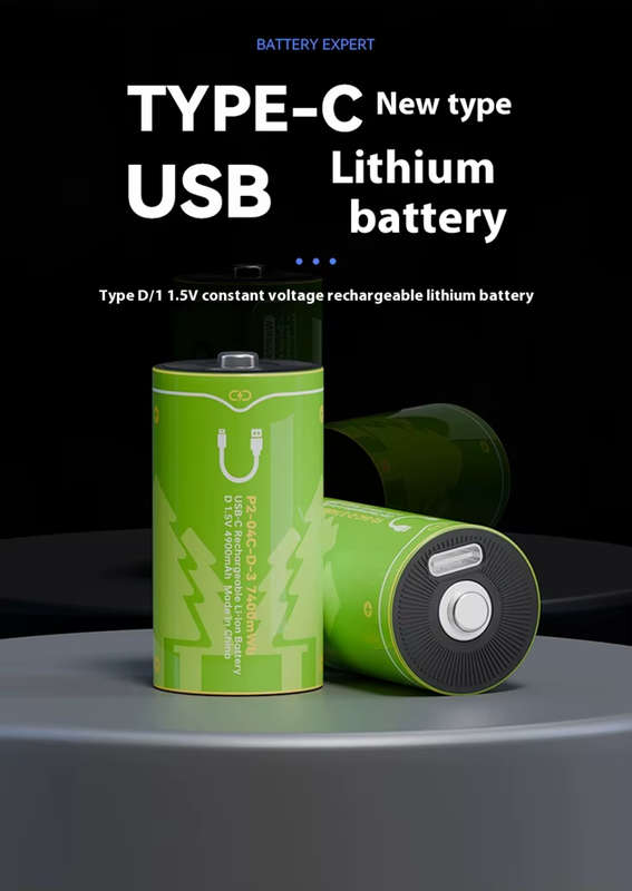 BESTON D Cell USB C Rechargeable Lithium-ion Battery | 1.5V | 4900mAh | 2 Pack