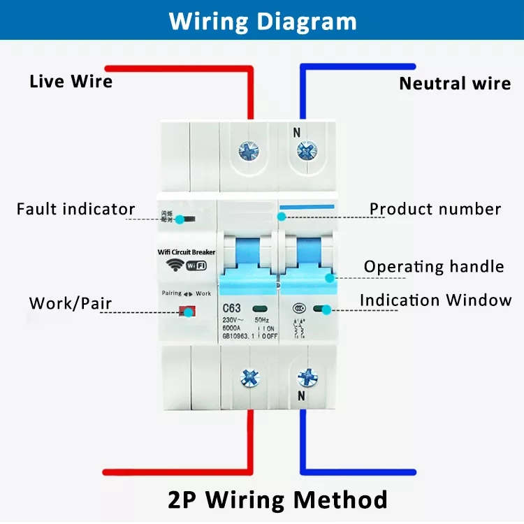 Smart Life Tuya WIFI 2P 230V 80A 17600W 17.6KW MCB Switch Circuit Breaker