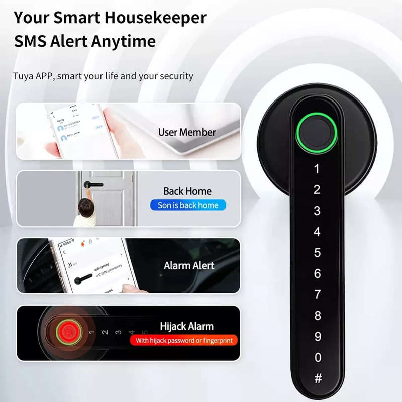 Smart Life Tuya Bluetooth Access Control Fingerprint Keypad Door Handle Lock T8 (Black)