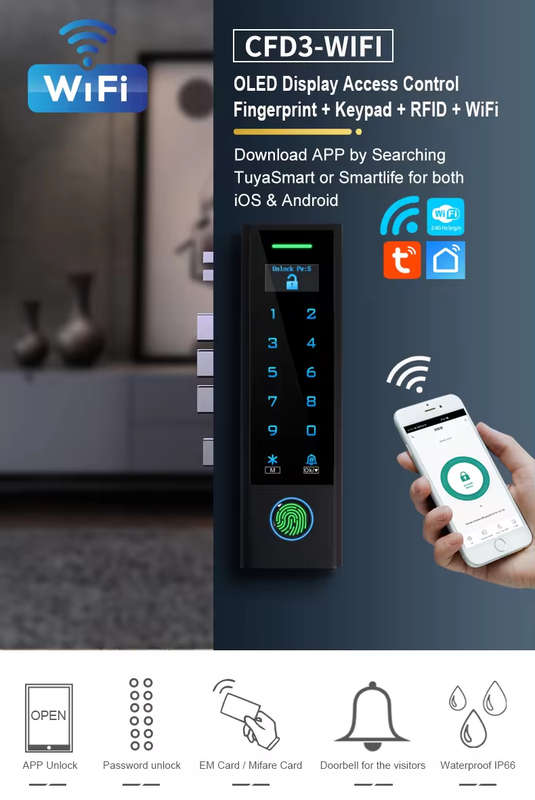Smart Life Tuya WIFI Waterproof 12V Access Control Fingerprint Keypad Card Doorbell Gate Garage CFD3
