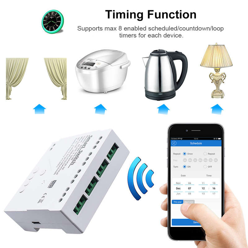 Smart Life Tuya WIFI 4CH 5V / 7-32V Door Gate Garage Opener Inching Relay Module w/ RF433Mhz