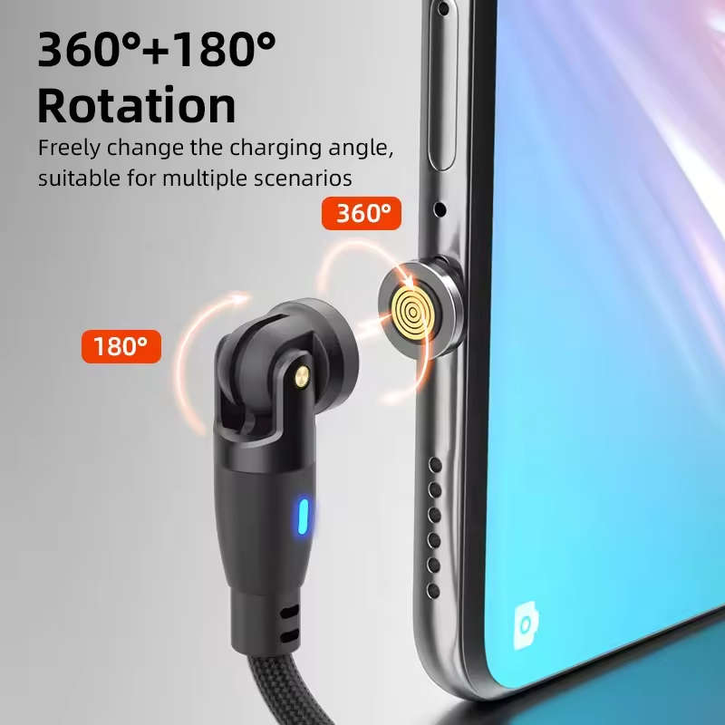 6 in 1 Magnetic Rotatable Cable Data Fast Charging PD100W 1.8m Micro, USB C, IOS Nylon Braided Red