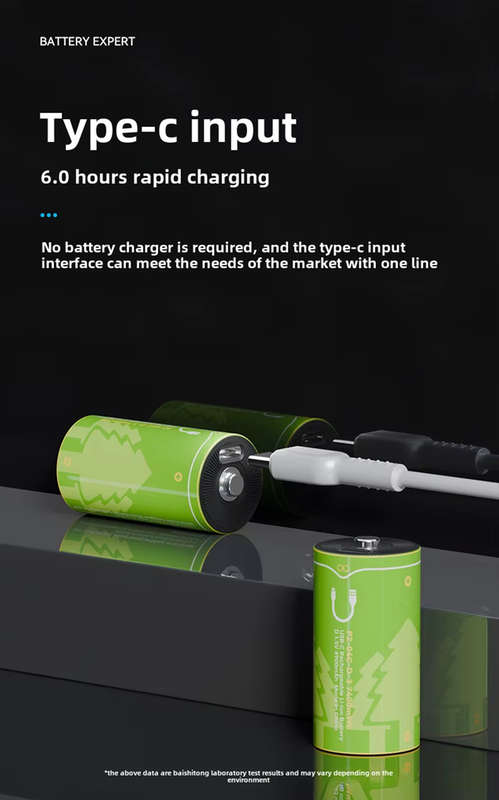 BESTON D Cell USB C Rechargeable Lithium-ion Battery | 1.5V | 4900mAh | 2 Pack