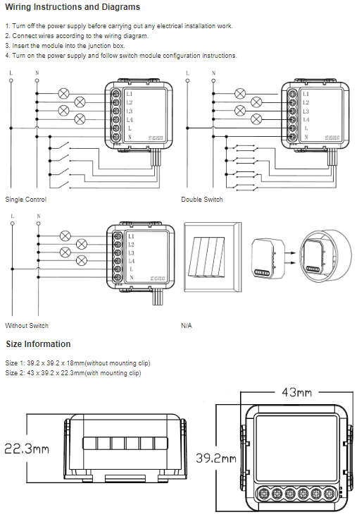 Smart Life Tuya Zigbee 4CH 150W LED Light / 2.5A 550W Appliance Neutral Mini Switch