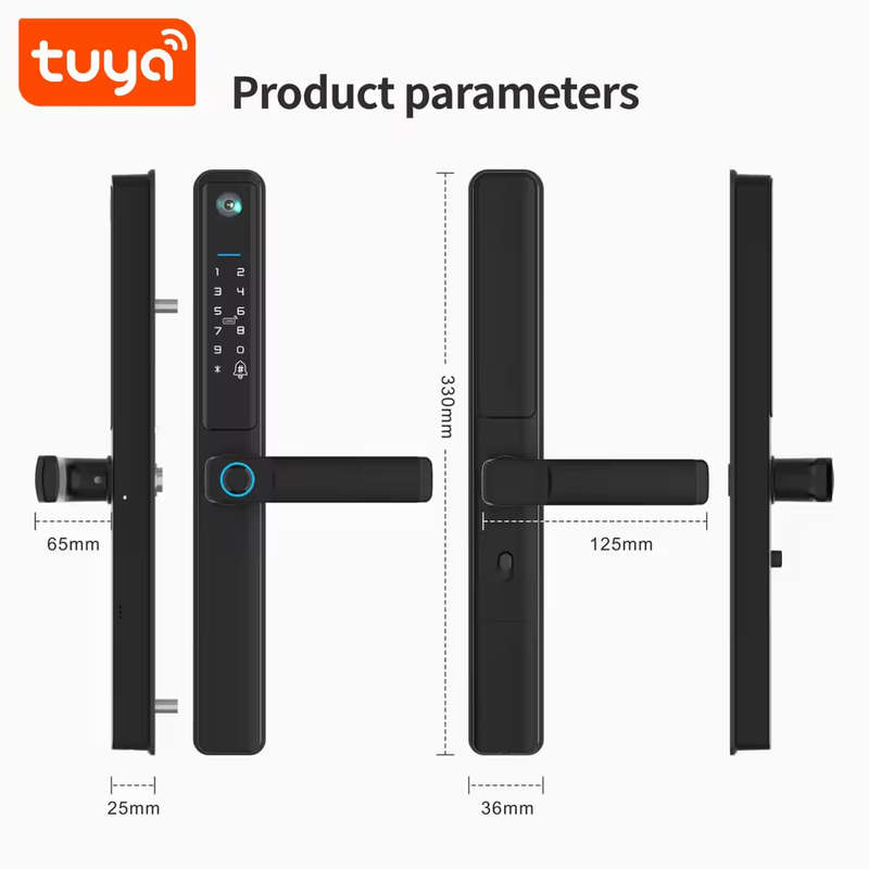 Smart Life Tuya WIFI Waterproof Access Control Fingerprint Keypad Card Video Doorbell Handle Lock F5
