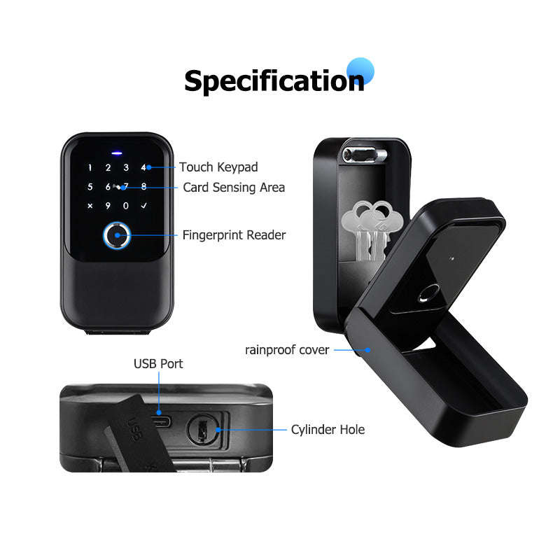 Smart Life Tuya Bluetooth Access Control Fingerprint Keypad Card Key Box (Black)
