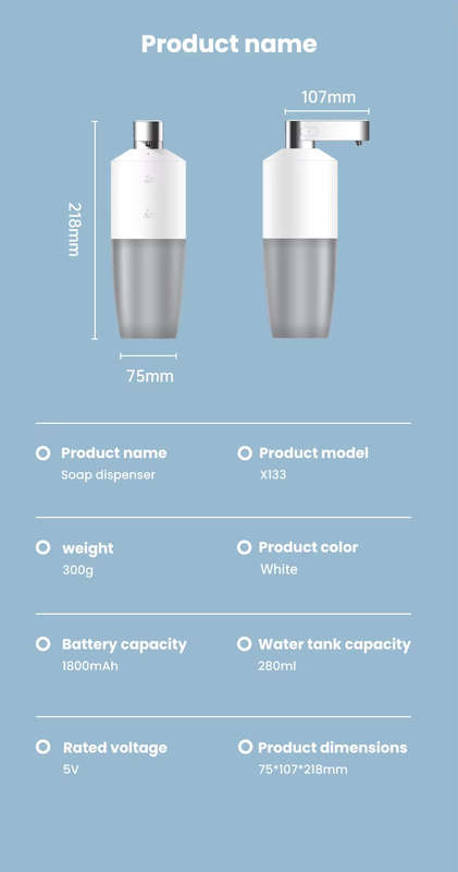 Electric Single Soap Foam Dispenser | 5V Rechargeable | 280ml refillable | Table top
