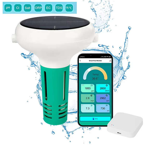 Smart Life Tuya Zigbee Solar Water Quality Tester Chlorine/TDS/EC/PH/Salinity/ORP/Temperature