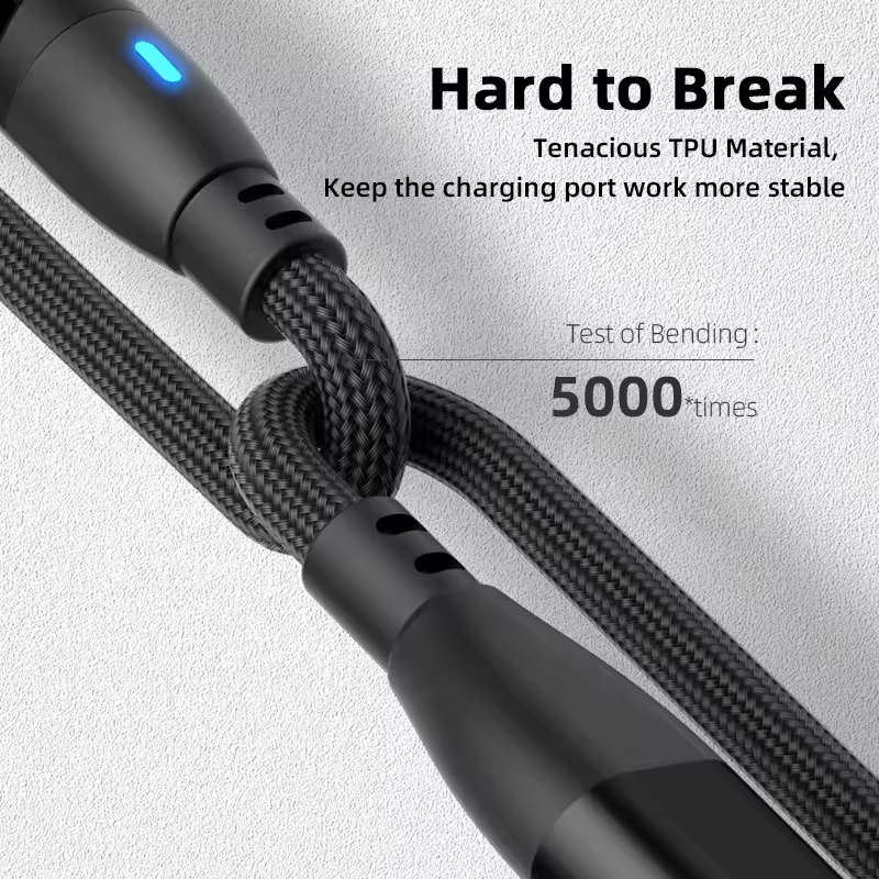 6 in 1 Magnetic Rotatable Cable Data Fast Charging PD100W 1.8m Micro, USB C, IOS Nylon Braided Red
