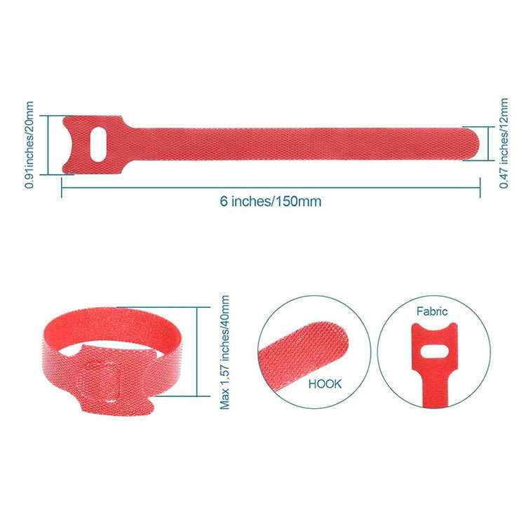 Re-usable Velcro Cable Ties 12 x 150mm | Red | 20 Pieces