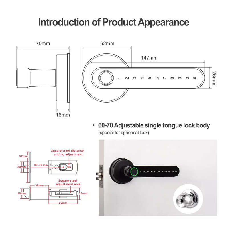 Smart Life Tuya Bluetooth Access Control Fingerprint Keypad Door Handle Lock T8 (Black)