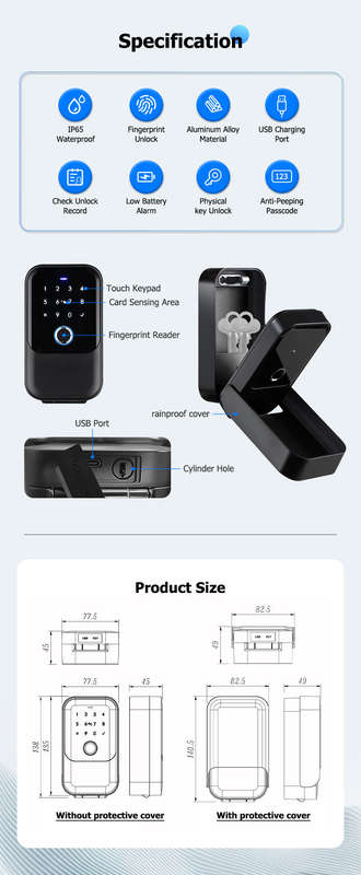 Smart Life Tuya Bluetooth Access Control Fingerprint Keypad Card Key Box (Black)