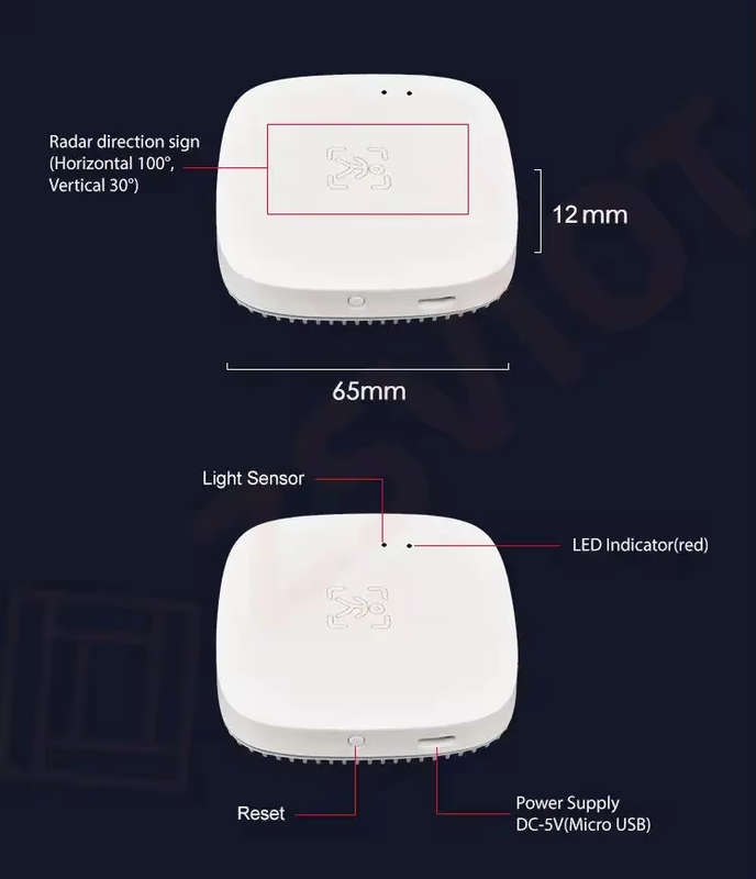 Smart Life Tuya WIFI Human Presence Motion Detector w/ Light Lux Sensor | 5V | On Wall