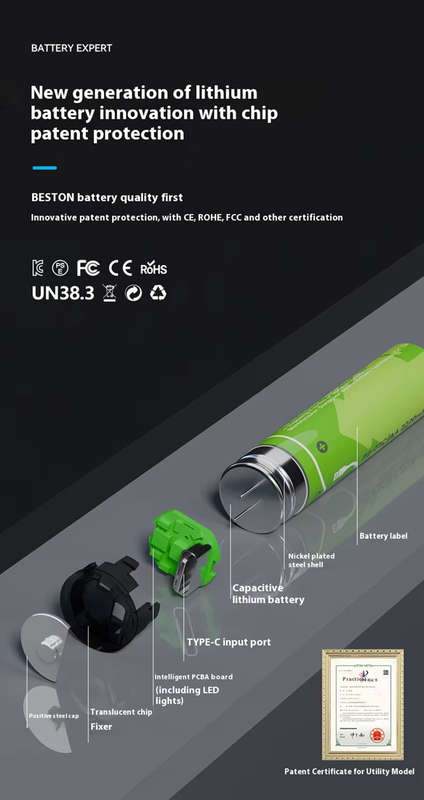 BESTON AA USB C Rechargeable Lithium-ion Battery | 14500 | 1.5V | 2000mAh | 4 Pack