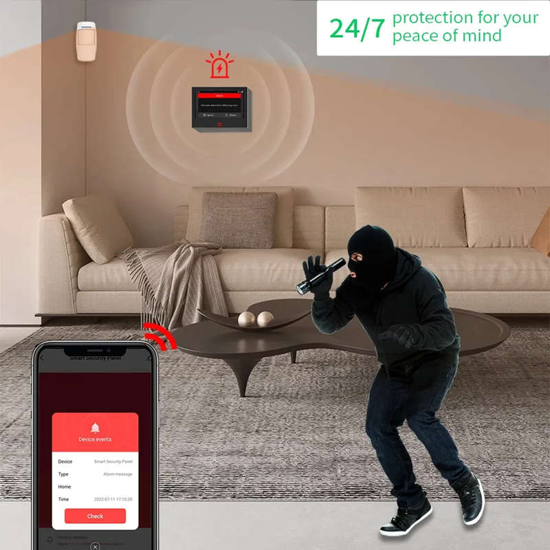 Smart Life Tuya WIFI 4G SIM Card 7 inch Touch Screen Alarm System | H700 | 5V/ 12V w/ Backup Battery