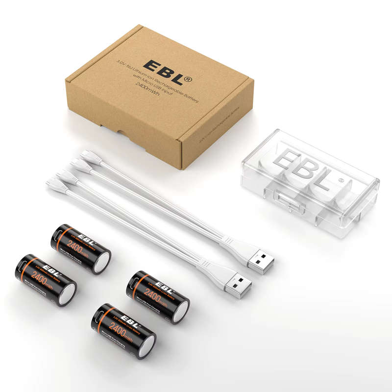 EBL CR123A Micro USB Rechargeable Lithium-ion Battery | 16340 | 3V | 800mAh | 4 Pack