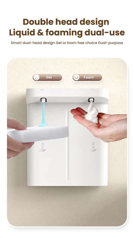 Electric Dual Soap Foam Gel Dispenser | 5V Rechargeable | 280ml refillable | Wall Mounted