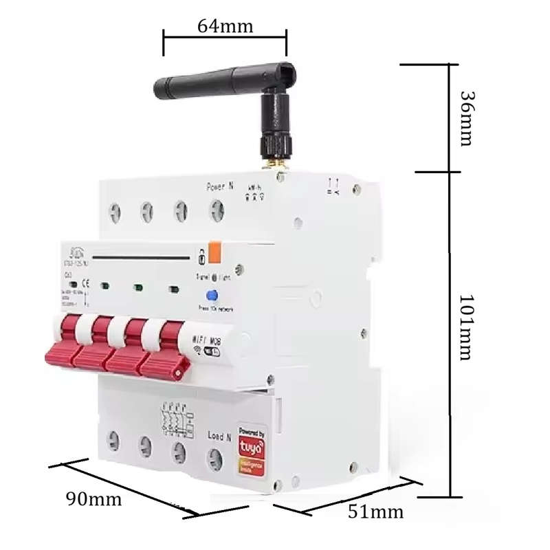 Smart Life Tuya WIFI 4P 230V 63A 13800W 13.8KW MCB Switch Circuit Breaker w/ Power Monitor
