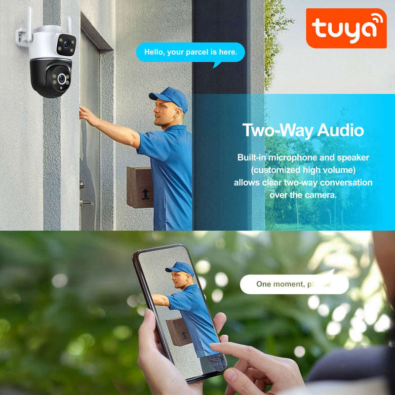 Smart Life Tuya WIFI 4MP HD PTZ CCTV Double Camera w/ 2 way audio | IP66 Waterproof | 12V