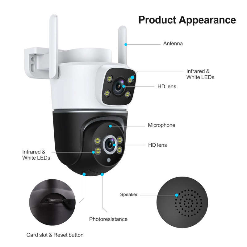 Smart Life Tuya WIFI 4MP HD PTZ CCTV Double Camera w/ 2 way audio | IP66 Waterproof | 12V