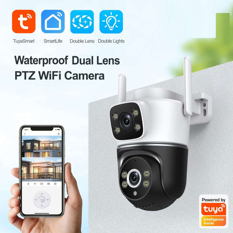 Smart Life Tuya WIFI 4MP HD PTZ CCTV Double Camera w/ 2 way audio | IP66 Waterproof | 12V