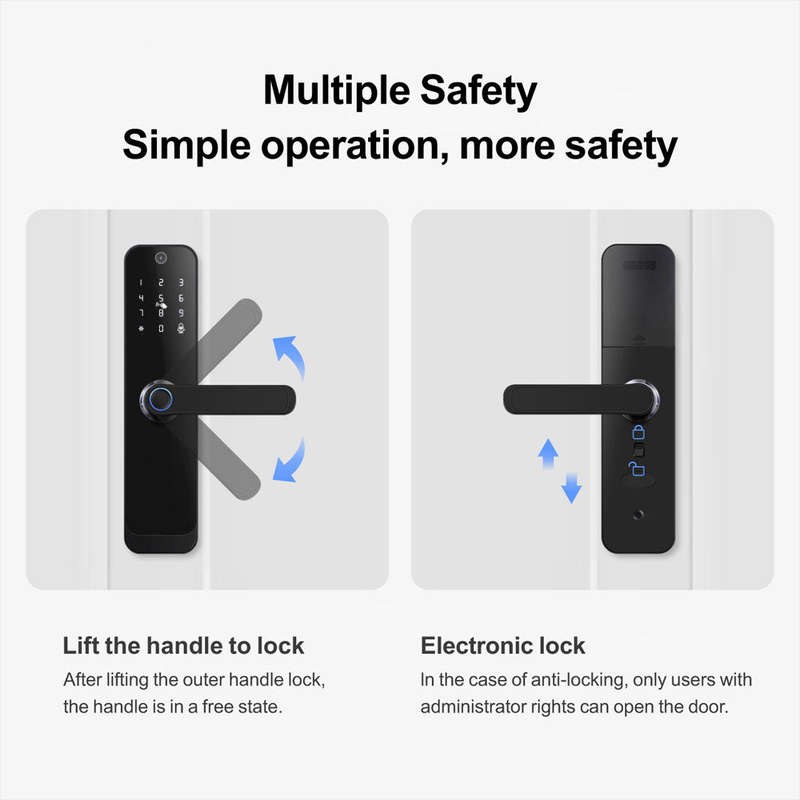 Smart Life Tuya WIFI Access Control Fingerprint Keypad Card Video Doorbell Handle Lock HR07P (Black)