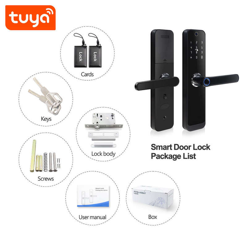 Smart Life Tuya WIFI Access Control Fingerprint Keypad Card Video Doorbell Handle Lock HR07P (Black)