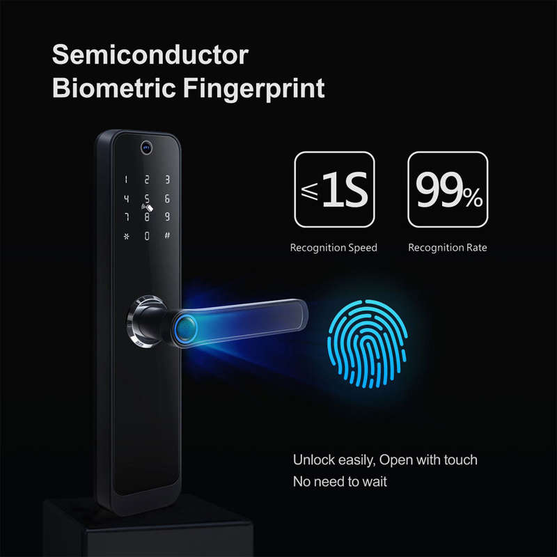 Smart Life Tuya WIFI Access Control Fingerprint Keypad Card Video Doorbell Handle Lock HR07P (Black)