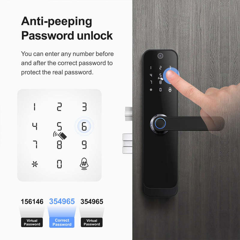 Smart Life Tuya WIFI Access Control Fingerprint Keypad Card Video Doorbell Handle Lock HR07P (Black)