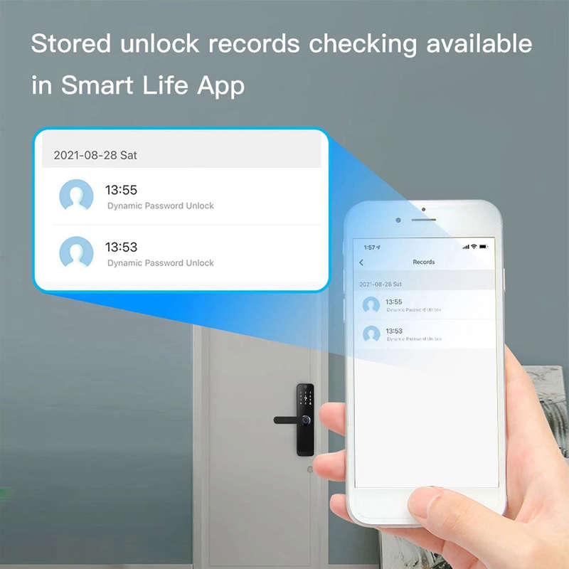 Smart Life Tuya WIFI Access Control Fingerprint Keypad Card Video Doorbell Handle Lock HR07P (Black)